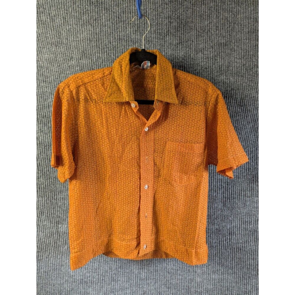 Vtge Catalina 70's Orange Lace Blouse Woman's Medium Sheer Disco Mod Crop Shirt